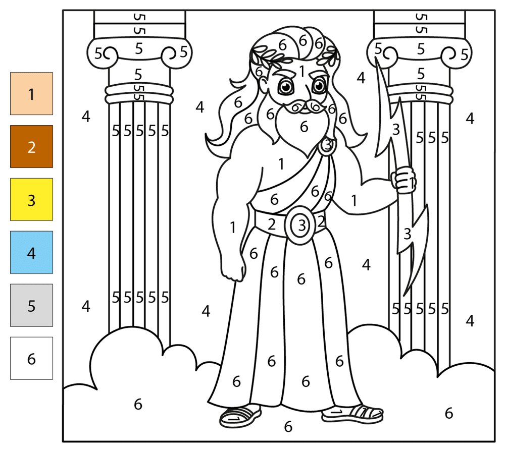 Zeus Color By Number Coloring Page Md Coloring Page — Free Printable — free printable coloring page